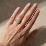 S925 Maxine Moissanite 4.5 Ct Radiant Cut Yellow Gold Wedding Ring Set with Wide Band - Image 3