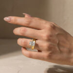 S925 Maxine Classic Moissanite 3.5 Ct Radiant Cut Yellow Gold Wedding Ring Set with Wide Wedding Band - Image 2