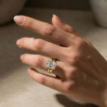 S925 Maxine Moissanite 4.5 Ct Radiant Cut Yellow Gold Wedding Ring Set with Wide Band - Image 2