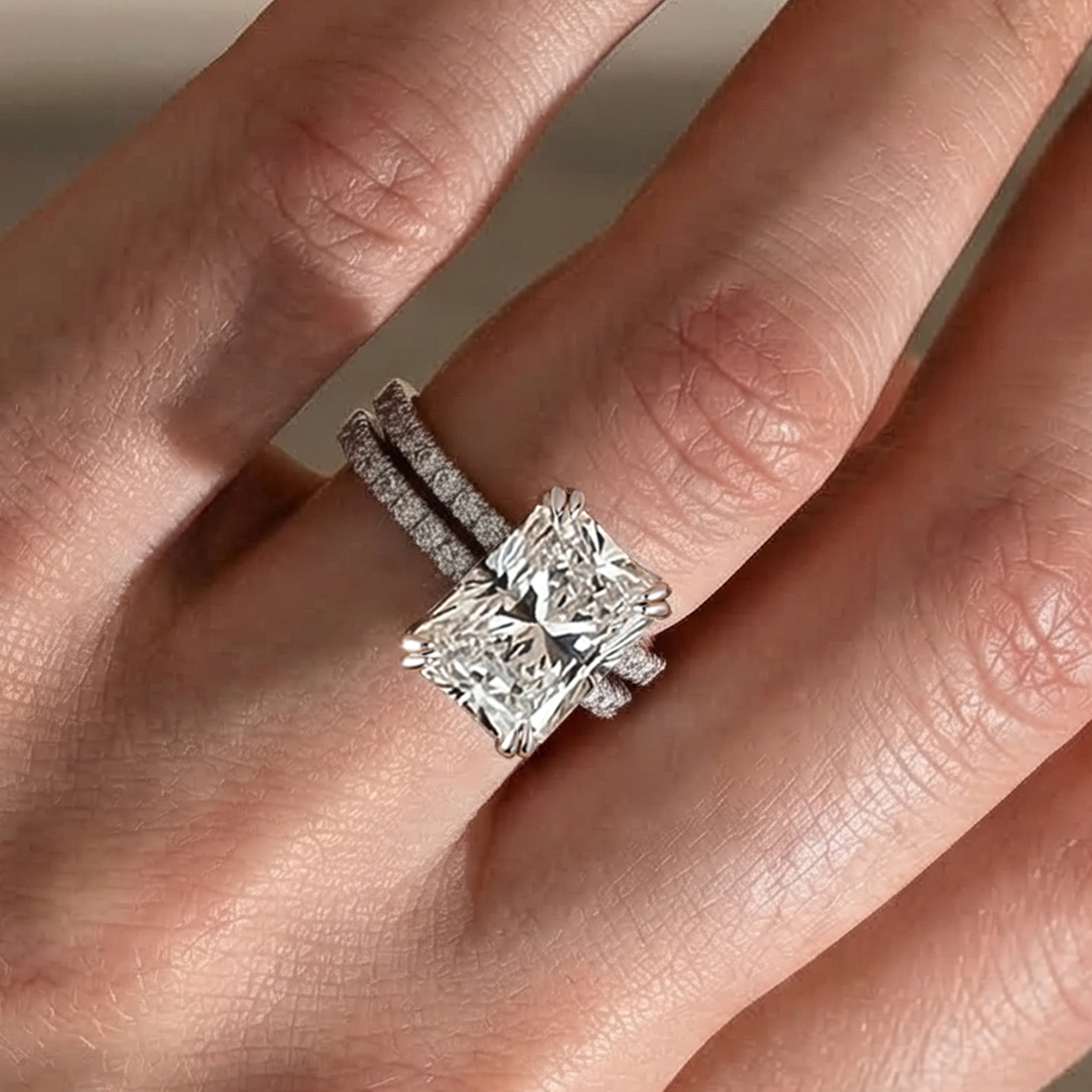 03-2 S925 Moissanite 4.5 Ct Radiant Cut White Gold Wedding Ring For Women - Image 1