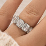S925 3.3Ct Halo Emerald Cut White Stone Anniversary Ring In Sterling Silver