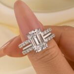 S925 3PC 5.0Ct Emerald Cut Wedding Ring Set With 2PC Open Wedding Bands - Image 4
