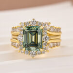 S925 3.0Ct Halo Emerald Cut Insert Wedding Ring Set With Vintage Jacket Wedding Band - Image 9