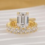 S925   2PC 4.5Ct Emerald Cut Yellow Gold Wedding Ring Set In Sterling Silver - Image 3