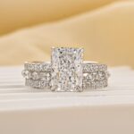 S925 3PC Wedding Set Elegant 3.5 Carat Radiant Cut Simulated Diamond Engagement Ring with Round & Marquise Accents Bands - Image 4
