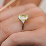 S925 Radiant Cut Yellow Stone Two-Tone Engagement Ring With Triangle Cut Side-stones - Image 4