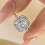 S925 Double Halo Cushion Cut 2 Carat Engagement Ring In White Gold