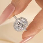 S925 Halo Oval Cut Simulated Diamond Engagement Ring
