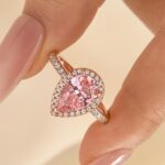 S925 3.0 Carat Halo Pear Cut Synthetic Morganite Engagement Ring In Sterling Silver