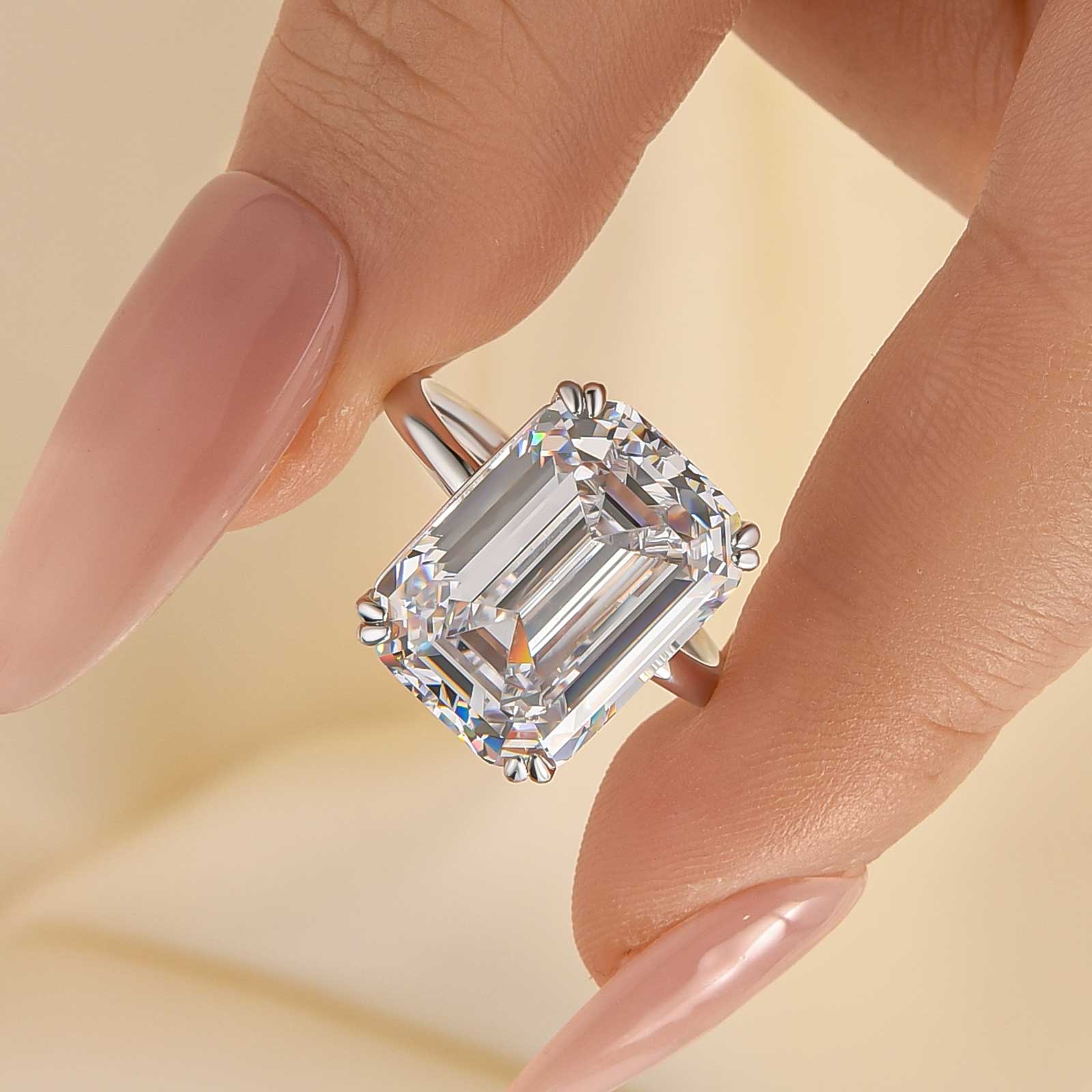 1-225 S925 Luxurious 11.5 Carat Big Emerald Cut Engagement Ring In Sterling Silver - Image 1