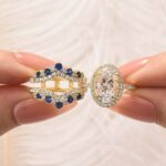S925 Enhancer Wedding Set 4.0Ct Halo Oval Cut Engagement Ring with Blue & White Stone Wedding Band - Image 5