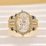 S925 Enhancer Wedding Set 4.0Ct Halo Oval Cut Engagement Ring with Blue & White Stone Wedding Band - Image 10