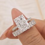 S925 2PC 7.0Ct Radiant Cut Engagement Ring with Cushion & Radiant Cut Wedding Band
