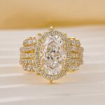 S925 Enhancer 4.0Ct Halo  Oval Cut Wedding Ring Set With Two V-shaped Design Half Eternity Wedding Bands - Image 5