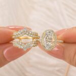S925 Enhancer 4.0Ct Halo  Oval Cut Wedding Ring Set With Two V-shaped Design Half Eternity Wedding Bands - Image 3