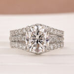 S925 Moissanite Enhancer Ring 3.0Ct Cushion Cut White Gold Wedding Ring - Image 3