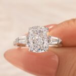 S925 Exquisite White Gold Cushion Cut Three Stone Engagement Ring In Sterling Silver