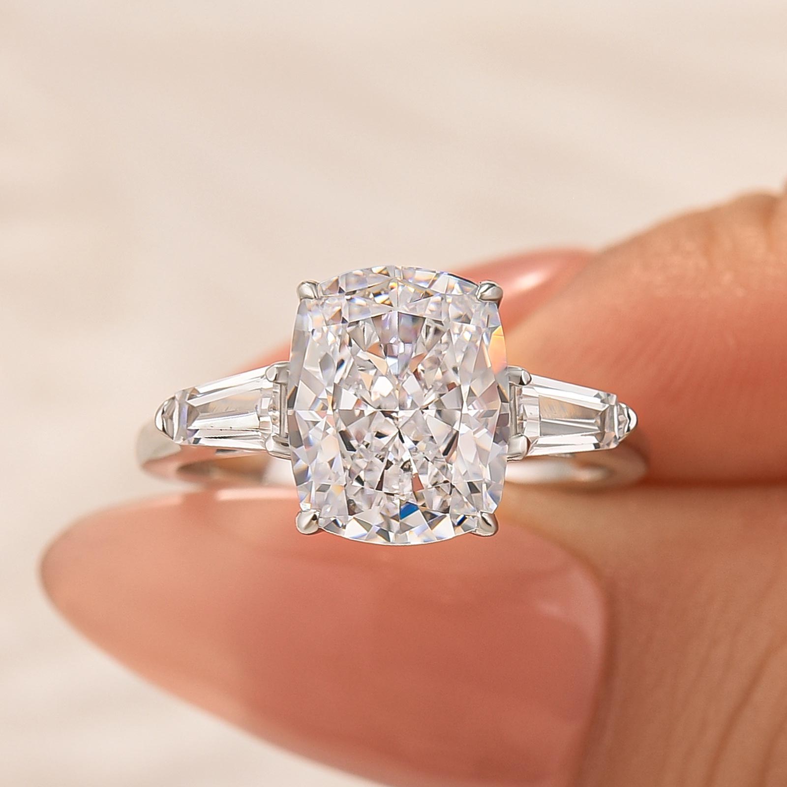1-315 S925 Exquisite White Gold Cushion Cut Three Stone Engagement Ring In Sterling Silver - Image 1