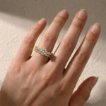 Moissanite 2.0Ct Side Stone Round Cut Yellow Gold Engagement Ring with 1.5Ct Round Cut Wedding Band - Image 3