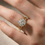 Moissanite 4.0Ct Solitaire Round Cut Yellow Gold Engagement Ring with Eternity Thin Wedding Band
