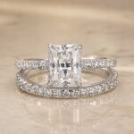 S925 2.0Ct Radiant Cut Moissanite Engagement Ring Set in Sterling Silver With Pave Wedding Band - Image 4