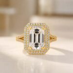 S925 Maxine Luxurious Double Halo Emerald Cut Engagement Ring in Sterling Silver - Image 4