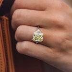 S925 Radiant Cut Yellow Stone Two-Tone Engagement Ring With Triangle Cut Side-stones - Image 2