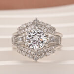 Moissanite 2.0Ct Round Cut Engagement Ring with 1.65Ct Enhancer Wedding Band - Image 4