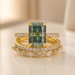 S925 Moissanite 3.5CT Radiant Cut Green Engagement Ring with Round & Marquise Accents Bands - Image 4