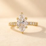 S925 White &Green Moissanite 3.0 Ct Marquise Cut Side Stone Yellow Gold Engagement Ring - Image 4