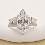S925 4.0Ct Marquise Cut Hidden Halo Engagement Ring With Pear Cut Open Wedding Band - Image 7