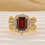 S925 Enhancer 3.0Ct Yellow Gold Halo Red/Green Wedding Ring Set with Jacket Wedding Band - Image 7