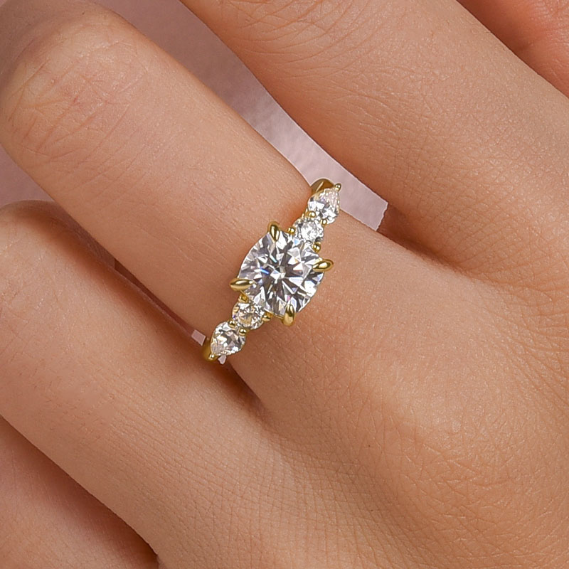 1-62 S925 Maxine Moissanite 2.0 Carat Cushion Cut Five Stone Engagement Ring In Sterling Silver - Image 1