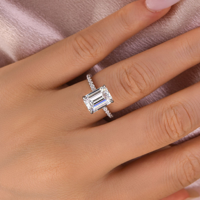 1-66 S925 Maxine Moissanite 3.5 Carat Emerald Cut Engagement Ring - Image 1