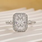 S925 3.5Ct Halo Radiant Cut White Gold Engagement Ring - Image 5