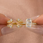 S925 Moissanite Enhancer Wedding Sets 3.5Ct Radiant Cut Yellow Gold Wedding Ring