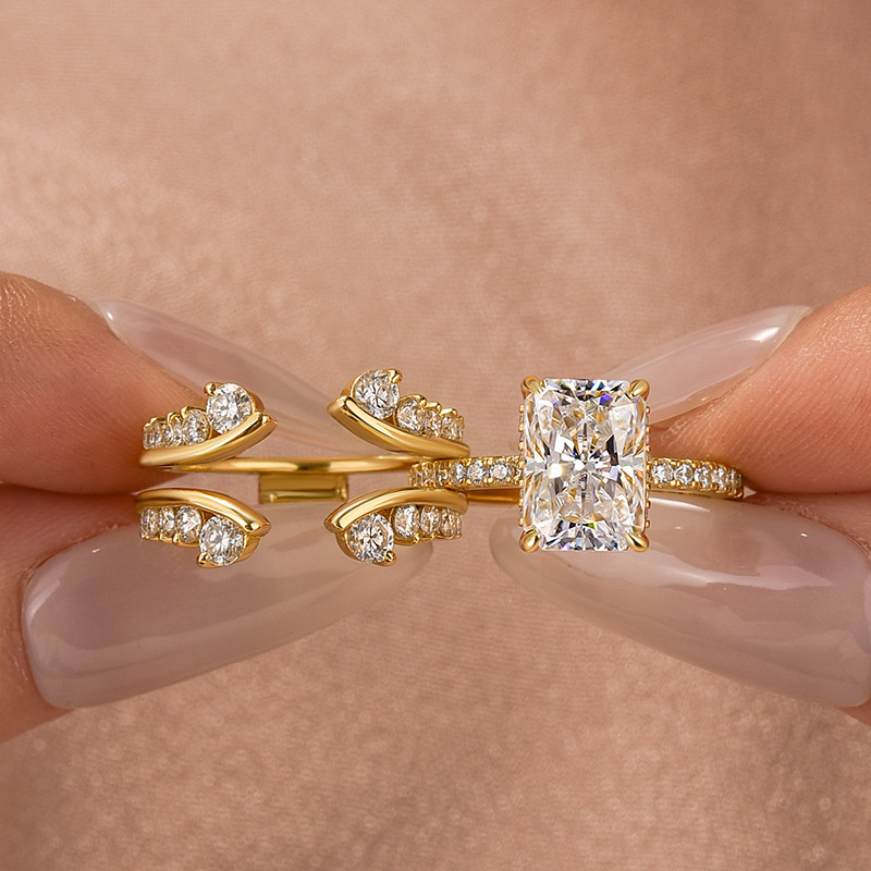 1-BAslk5 S925 Moissanite Enhancer Wedding Sets 3.5Ct Radiant Cut Yellow Gold Wedding Ring - Image 1