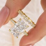 S925 7.0Ct Radiant Cut Engagement Ring with Radiant Cut Wedding Band