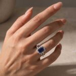 S925 3.0Ct Halo Emerald Cut Blue Sapphire Engagement Ring in Sterling Silver with Classic Full Round Cut Wedding Band - Image 3