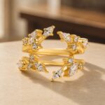 S925 Marquise Cut&Round Cut Open Curved Wedding Band in 18K Yellow Gold Sterling Silver - Image 4