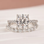 S925 Moissanite 3.0 Ct Cushion Cut White Gold Bridal Ring Set - Image 3