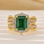S925 Enhancer 3.0Ct Yellow Gold Halo Red/Green Wedding Ring Set with Jacket Wedding Band - Image 3
