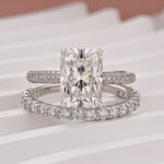 S925 Moissanite 3.5Ct Radiant Cut White Gold Engagement Ring with Pavé Eternity Ring - Image 3