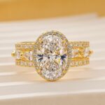 S925 3.0Ct Halo Oval Cut Yellow Gold Wedding Ring Set With Enhancer Engagement Ring - Image 3