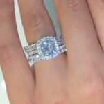 S925 Maxine Excellent Halo Cushion Cut Wedding Ring Set With Unique Wedding Bands