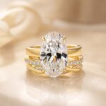 S925 Sterling Silver 3PC Solitaire 6.0Ct Oval Cut Engagement Ring with Twist&Half Eternity Thin Wedding Band - Image 4