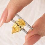 S925 4.5Ct Two-Tone Pear Cut Engagement Ring with Opened Wedding Ring