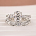 S925 Moissanite 2.5Ct Oval Cut Side Stone White Gold Engagement Ring with Pavé Eternity Ring - Image 3