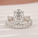 S925 Moissanite 4.0Ct Solitaire Oval Cut White Gold Wedding Ring with Emerald Cut Wedding Ring - Image 3