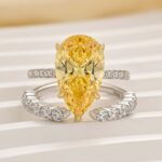 S925 4.5Ct Two-Tone Pear Cut Engagement Ring with Opened Wedding Ring - Image 4